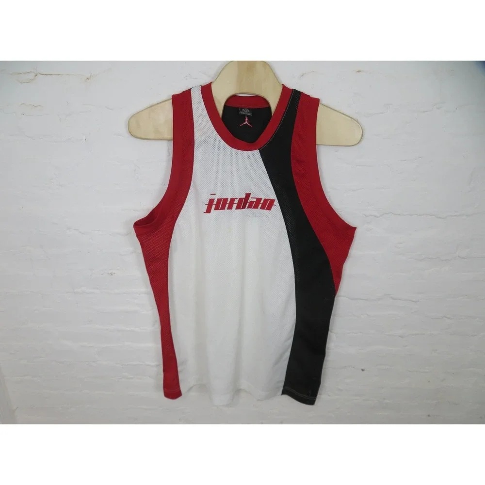 Vtg Air Jordan Jersey Mens 3XL White Red Mesh Sleeveless 23 Basketball Tank Top